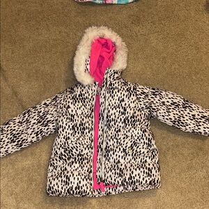 Carter's Black and White Leopard Print Puffer Jacket with Pink Lining